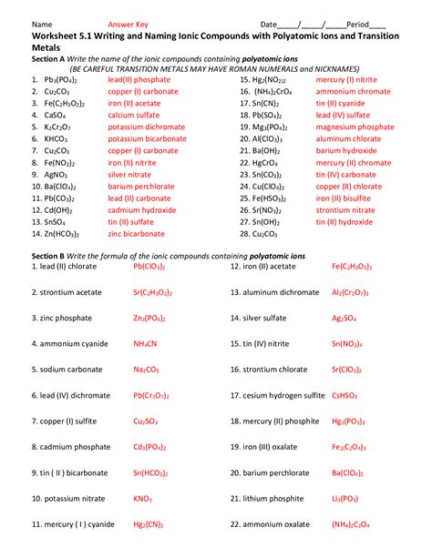 Worksheet 5.1 Writing and Naming Ionic Compounds with ... - Worksheets ...