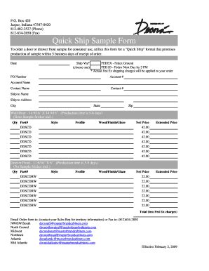 Fillable Online Quick Ship Sample Form Fax Email Print Pdffiller