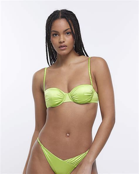 River Island Green Ruched Balconette Bikini Top Lyst