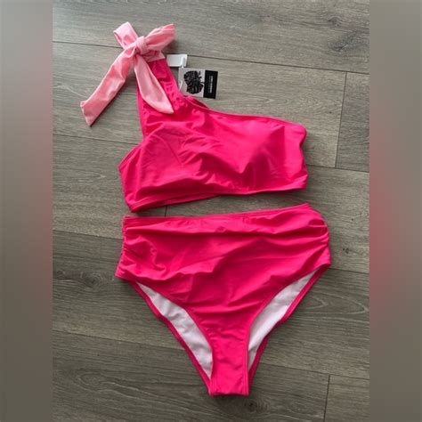 Source Unknown Swim Nwt Brand Unknown 2 Piece One Shoulder Bikini Colors Hot Pink Soft Pink