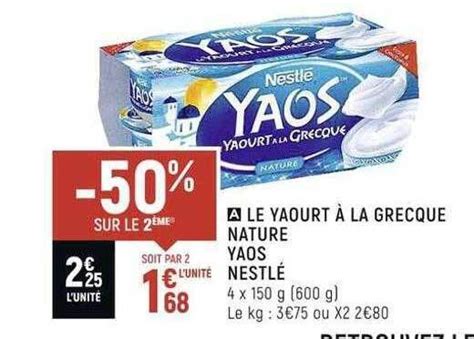 Promo Le yaourt à la grecque nature yaos nestlé chez Spar