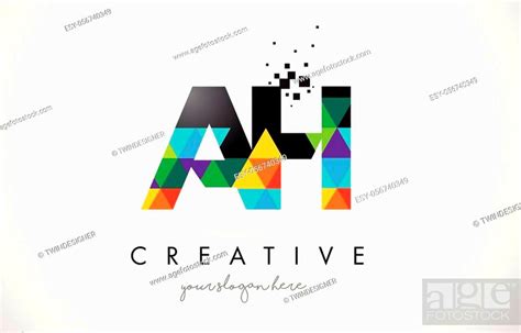 AH A H Letter Logo With Colorful Vivid Triangles Texture Design Vector