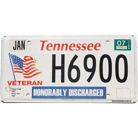 Tennessee Veteran H Military License Plates