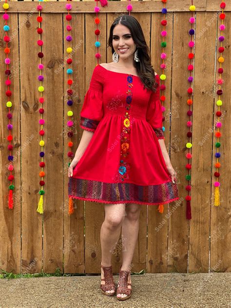 Floral Embroidered Dress Hand Embroidered Mexican Dress Etsy Traditional Mexican Dress