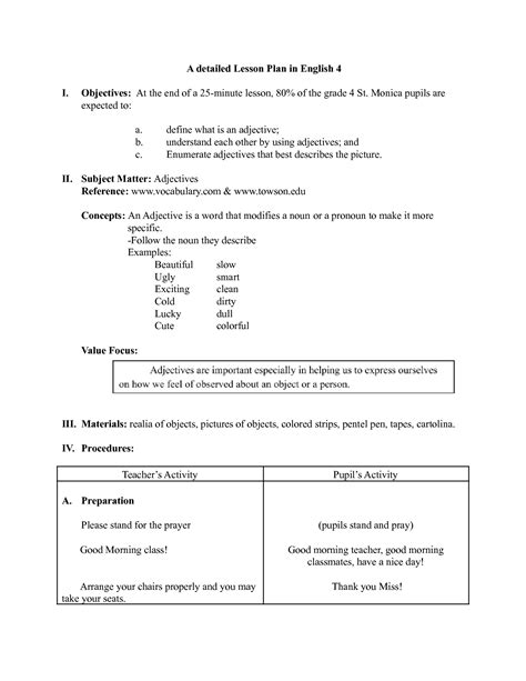 Solution Lesson Plan English Docx Studypool