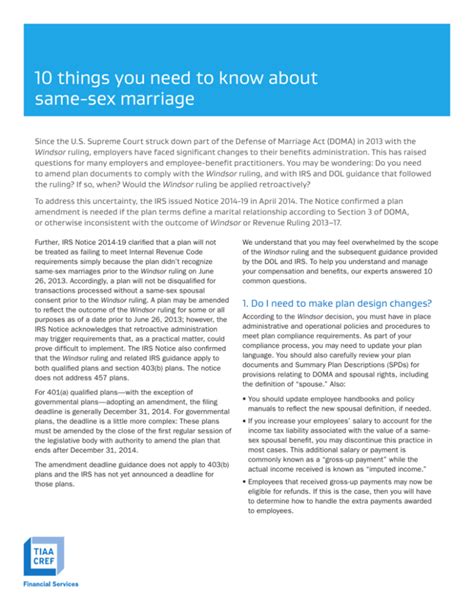 10 Things You Need To Know About Same Sex Marriage Tiaa Cref