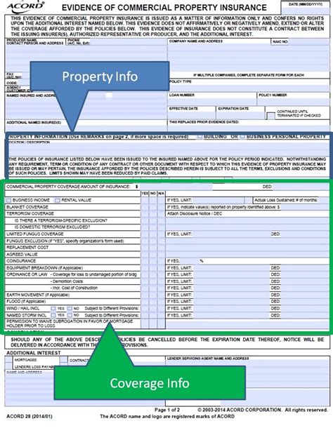 Simply Easier Acord Forms Acord 28 Evidence Coverage Information