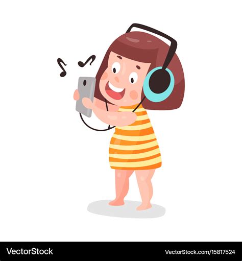 Cute cartoon little girl listening music Vector Image