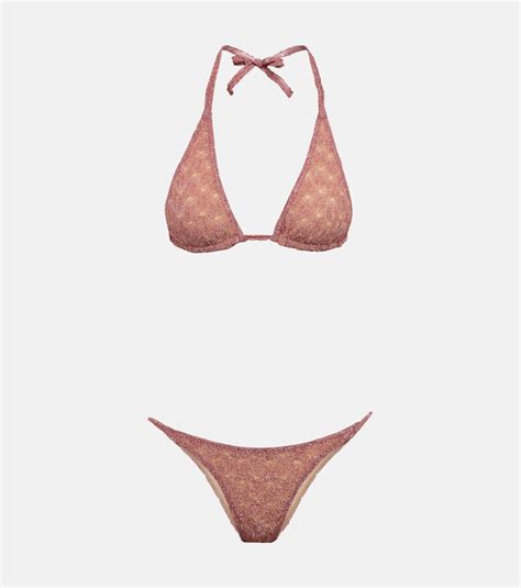 Missoni Zig Zag Knit Triangle Bikini In Pink Lame Modesens