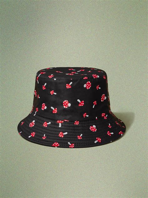 Romwe Fairycore Mushroom Pattern Reversible Bucket Hat