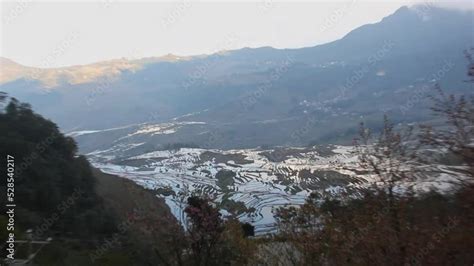 Rice field terraces covered in water in Yuanyang, South of Yunnan ...