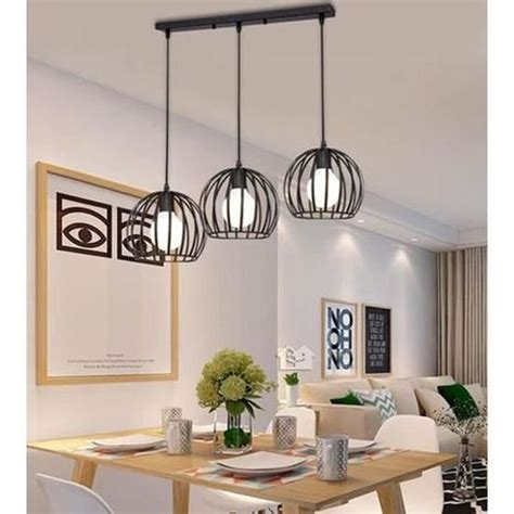 3 Tete Lustre Suspension Luminaire Cage En Fer Noir Moderne Lampe