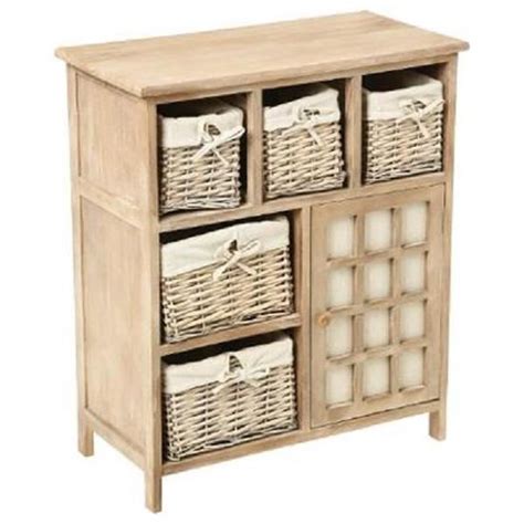 Meuble En Bois Beige Avec Paniers En Osier Porte Cdiscount Maison