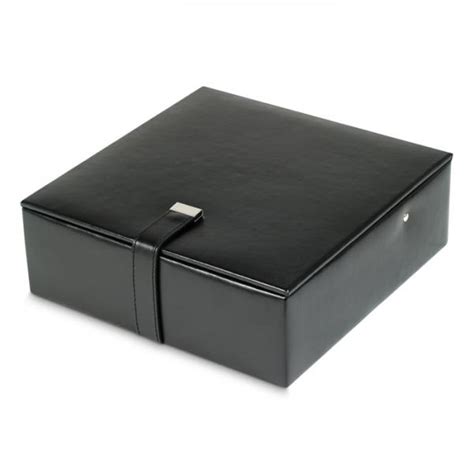 Wolf Heritage Mens Black Faux Leather Jewelry Box With Removable