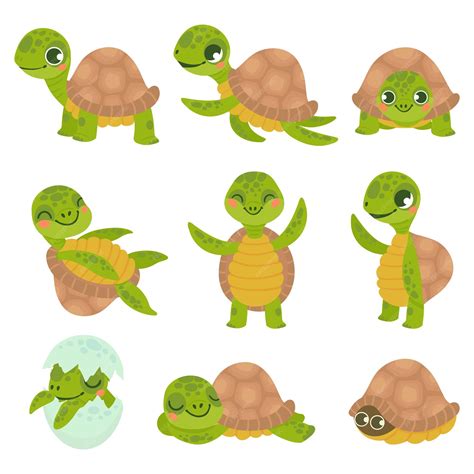 Premium Vector Cartoon Smiling Turtle Funny Little Turtles Walking