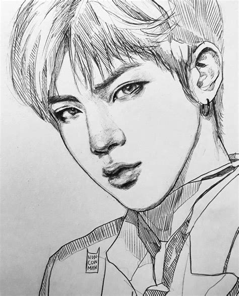 Jin Bts Art Bts Drawings Kpop Drawings Face Drawing