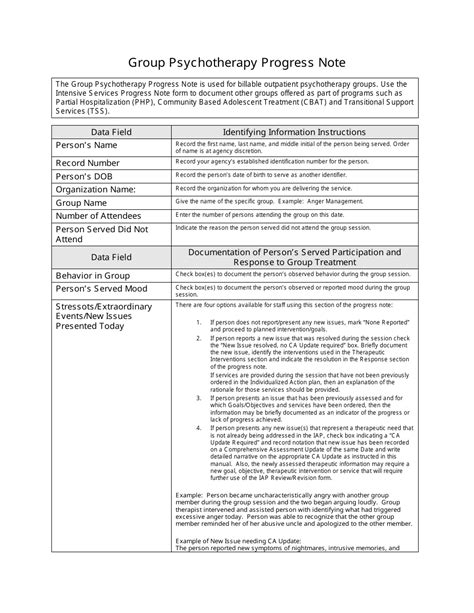 Group Psychotherapy Progress Note Download Printable Pdf Templateroller