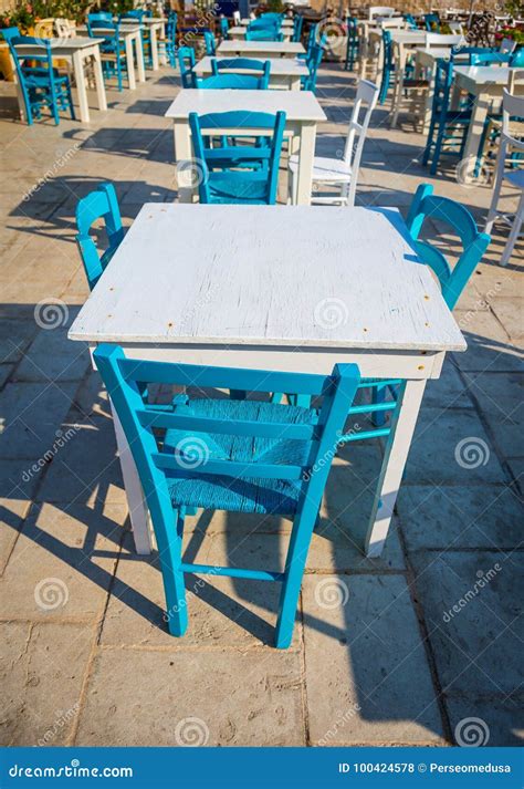 Tables In A Traditional Italian Restaurant In Sicily Stock Photo