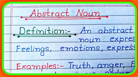 Definition Of Abstract Noun Abstract Noun Definition In English With Examples Youtube