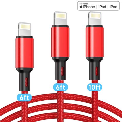 3pack Lightning Charge Cord [apple Mfi Certified] Long Usb Lightning Cable 6 6 10 Feet High