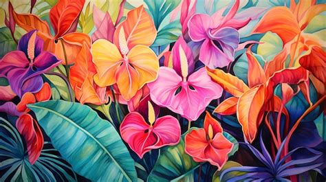 Premium AI Image Watercolor Vibrant Tropical Plants