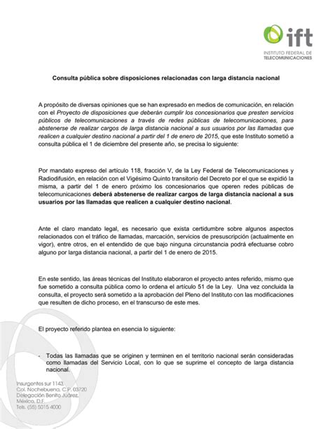 Consulta P Blica Sobre Disposiciones Relacionadas Con Larga