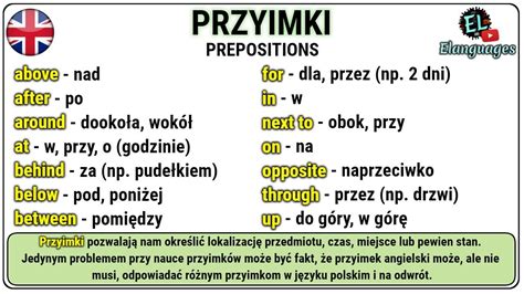 Przyimki Po Angielsku Czasu Miejsca Ruchu Kierunku At In On I