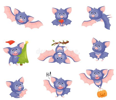 Funny Purple Bat Character in Different Poses Vector Set Stock Vector ...