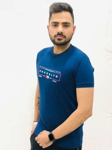 Printed Men Navy Blue Cotton T Shirt Round Neck At Rs 150 In Ludhiana