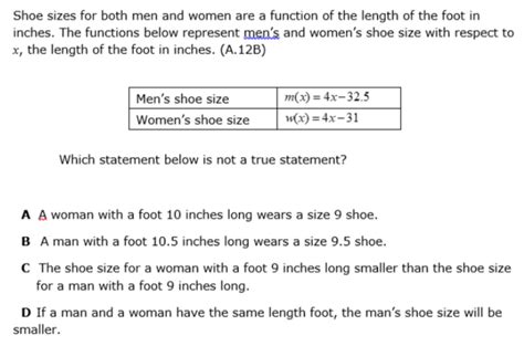 Solved Shoe Sizes For Both Men And Women Are A Function Of The Length Of The Foot In Inches