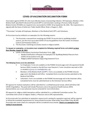 Fillable Online COVID 19 VACCINATION DECLINATION FORM Pvhmc Org Fax