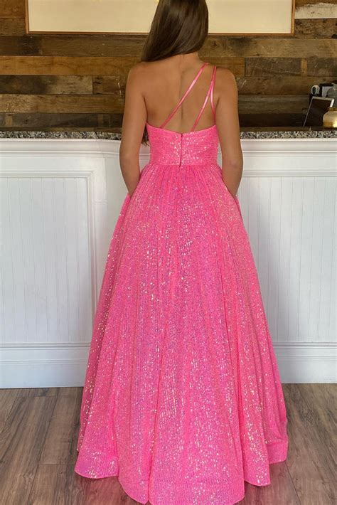 One Shoulder Hot Pink Prom Dresses One Shoulder Hot Pink Long Formal