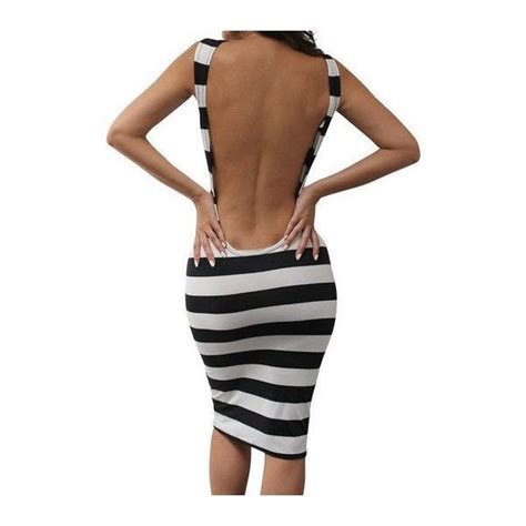 Open Back Round Neck Striped Bodycon Dress In 2024 Striped Bodycon