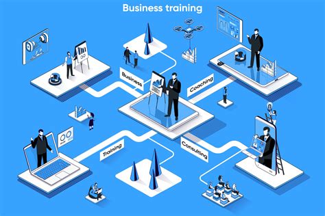 业务培训3d等距场景web插画矢量素材 Business Training 3d Isometric Web Banner 设计小咖