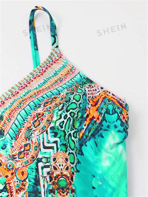 Shein Swim Oasis Summer Beach Plus Size Womens Full Print One Piece