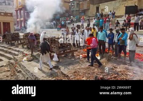 Varanasi, India - Circa November 2019. Harishchandra Ghat is one of the ...