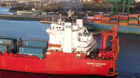 Aerial 4K View Container Ro Ro Ship OCEANEX SANDERLING Departing