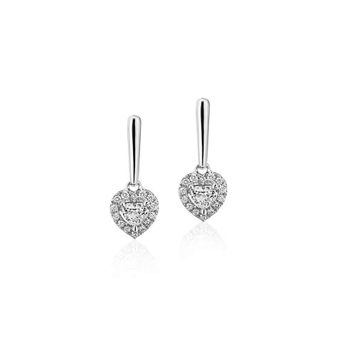 Heart Shaped Diamond Halo Drop Earrings In 14k White Gold 13 Ct Tw