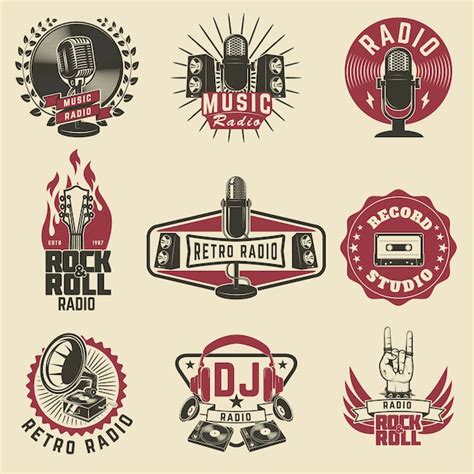 Premium Vector Radio Labels Retro Radio Record Studio Rock And