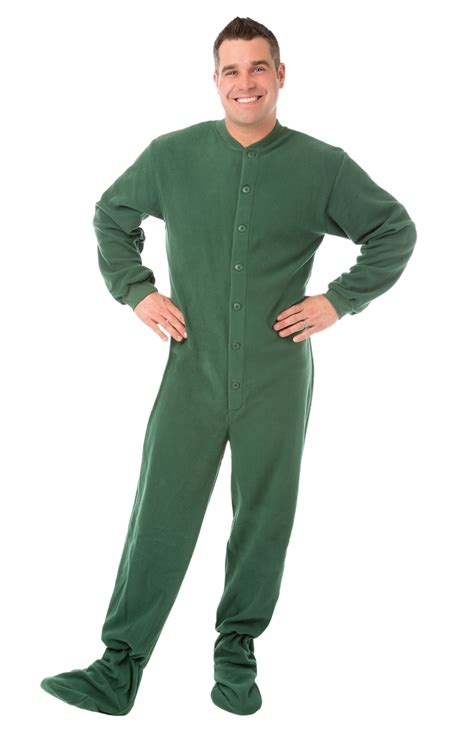 Hunter Green Micro Polar Fleece Adult Unisex Footed Pajamas Big Feet