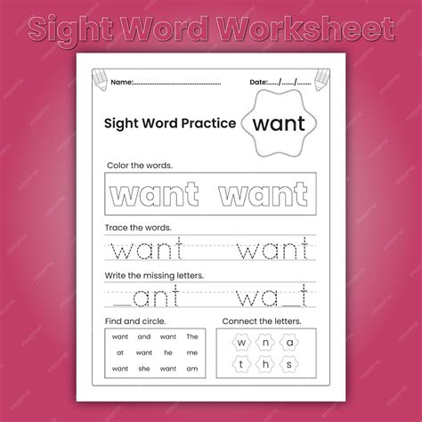 Premium Vector Kindergarten Sight Words Worksheets