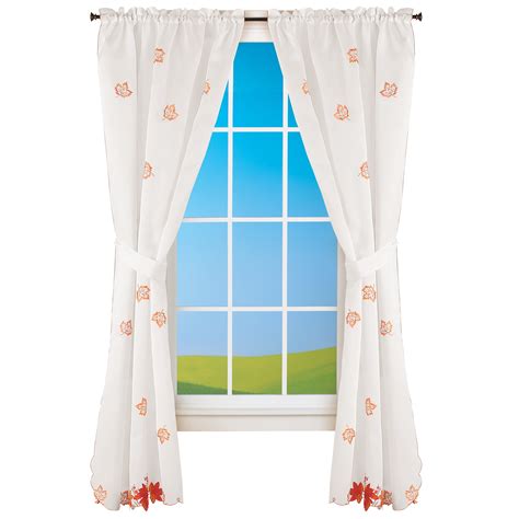 Collections Etc Multicolored Maple Leaf Embroidered Window Curtains