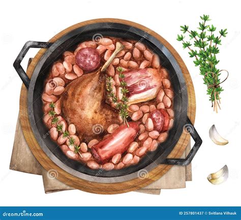 Cassoulet Trio Of Duck Confit Pork Belly Smoked Sausage And White Beans Stock Illustration