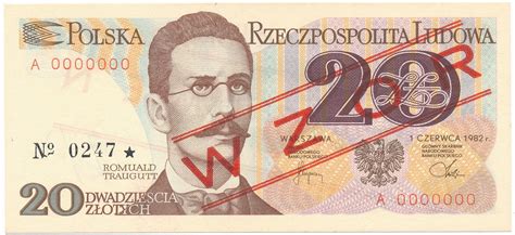 Banknot 20 złotych 1982 seria A WZÓR SPECIMEN archiwum niemczyk pl