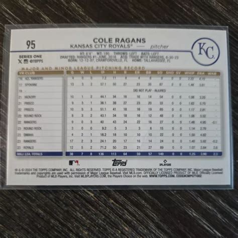 2024 TOPPS SERIES 1 Feuille Arc En Ciel Cole Ragans Kansas City Royals