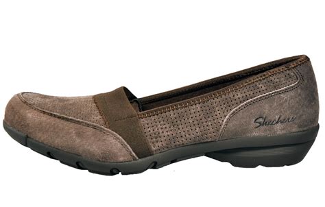 Skechers Executive Memory Foam Womens Suede Leather Slip On Shoes Brown ...