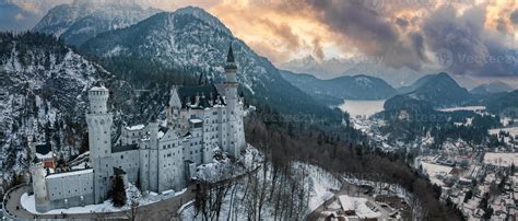 Aerial View Of The Neuschwanstein Castle Or Schloss Neuschwanstein On A