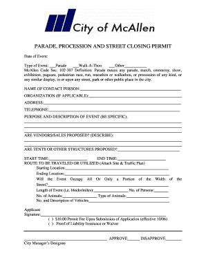 Fillable Online Parade Procession And Street Closing Permit Fax Email