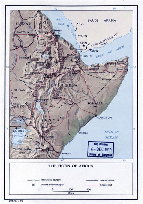 Large detailed political map of the Horn of Africa with relief - 1959 ...