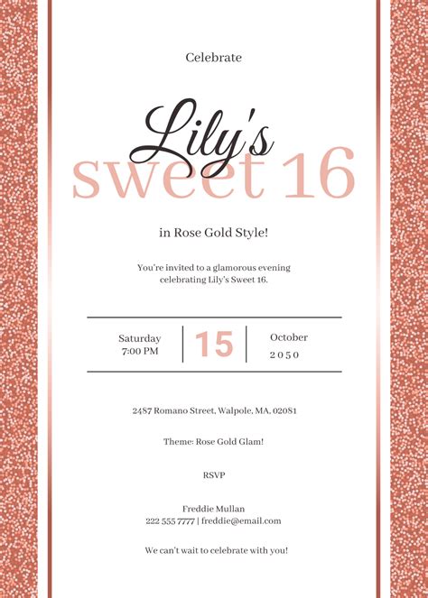 Free Rose Gold Sweet 16 Invitation Template Edit Online And Download